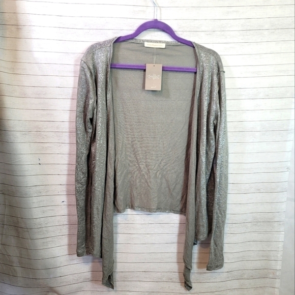 HERO & LEANDER 100% LINEN MOSS SPARKLE LIGHTWEIGHT CARDIGAN, SZ LARGE - Picture 2 of 15